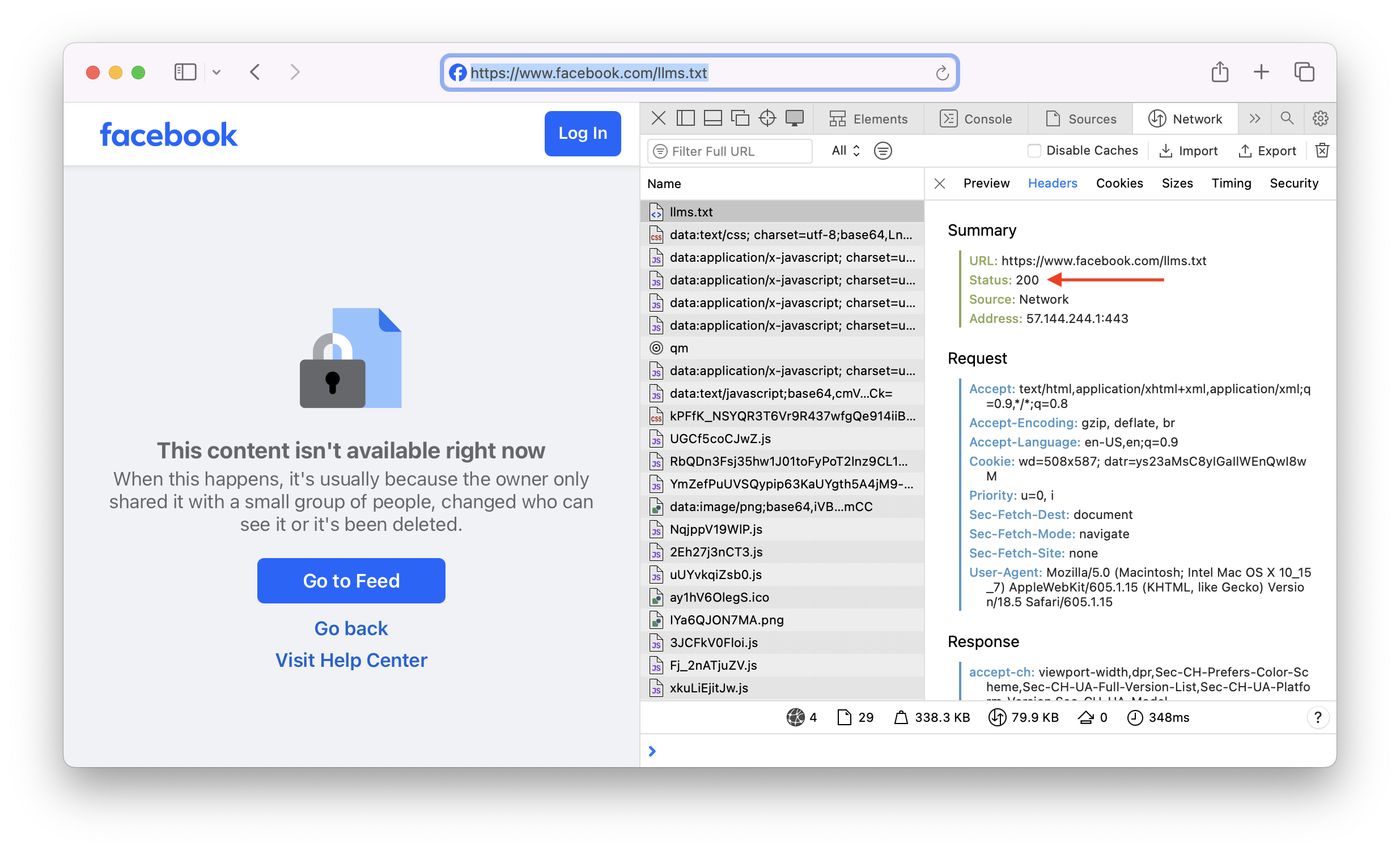 Unusual behavior of facebook.com