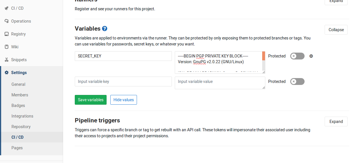 Add key as secret variable