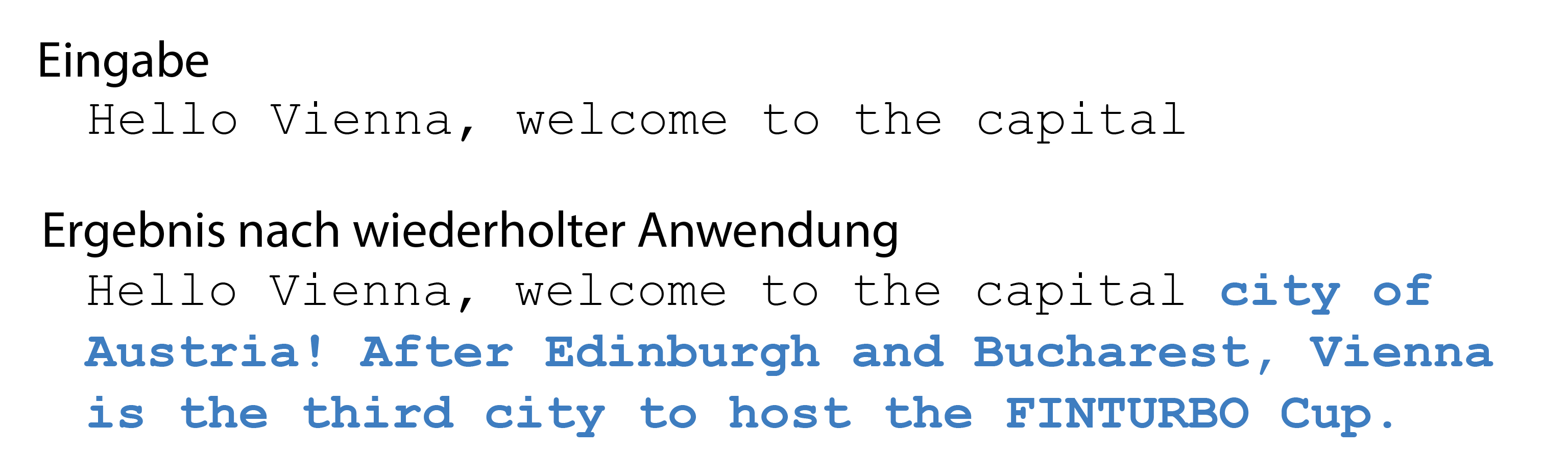 Example of text completion by language model Qwen2-72B. Words generated by the model are shown in blue.