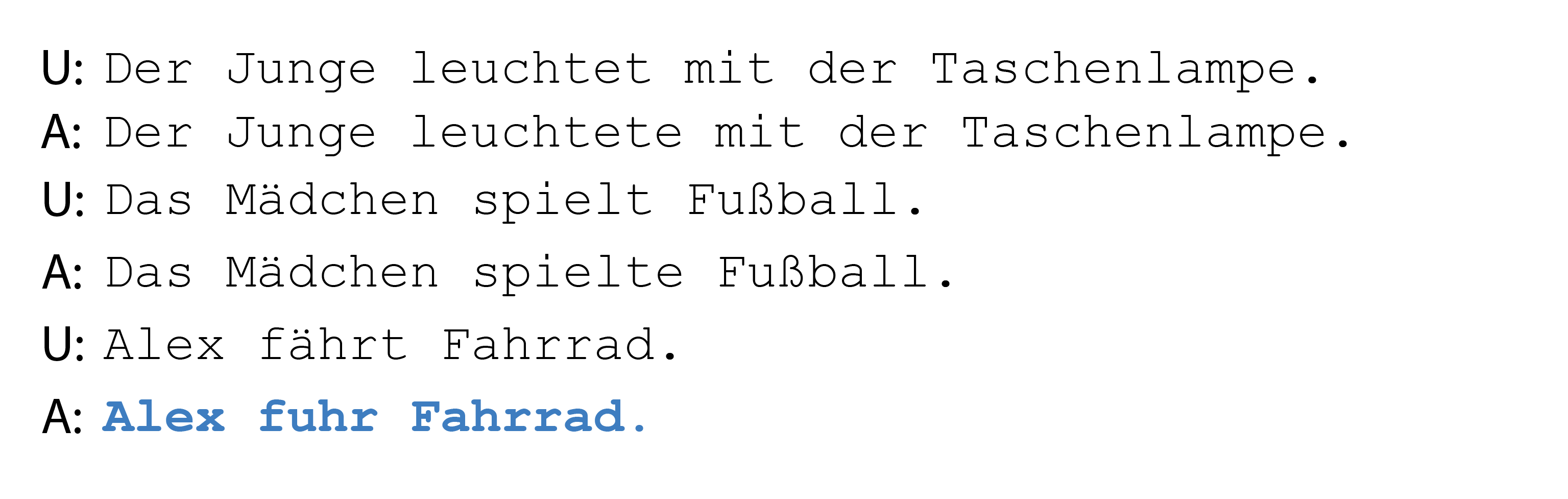 Conversation using in-context learning, where Qwen2-72B-Instruct is given example instructions. Words generated by the model are shown in blue.